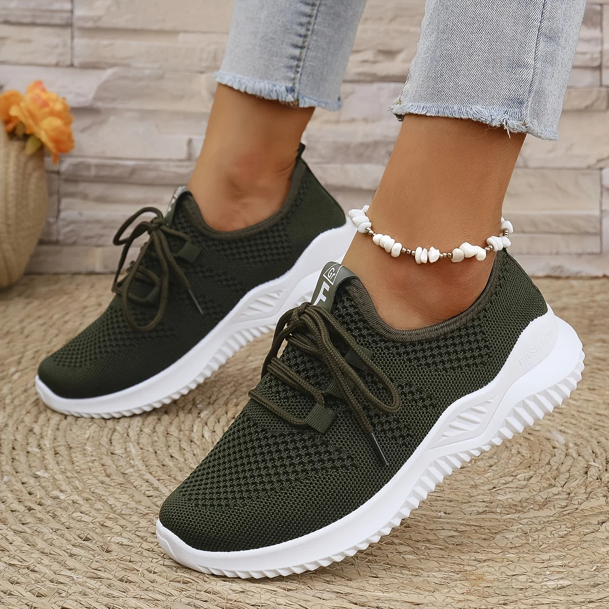 Women's Leisure Sports Shoes in Solid Colors with Knit Upper and Soft Soles for Running Tennis and Workouts Ideal for Travel