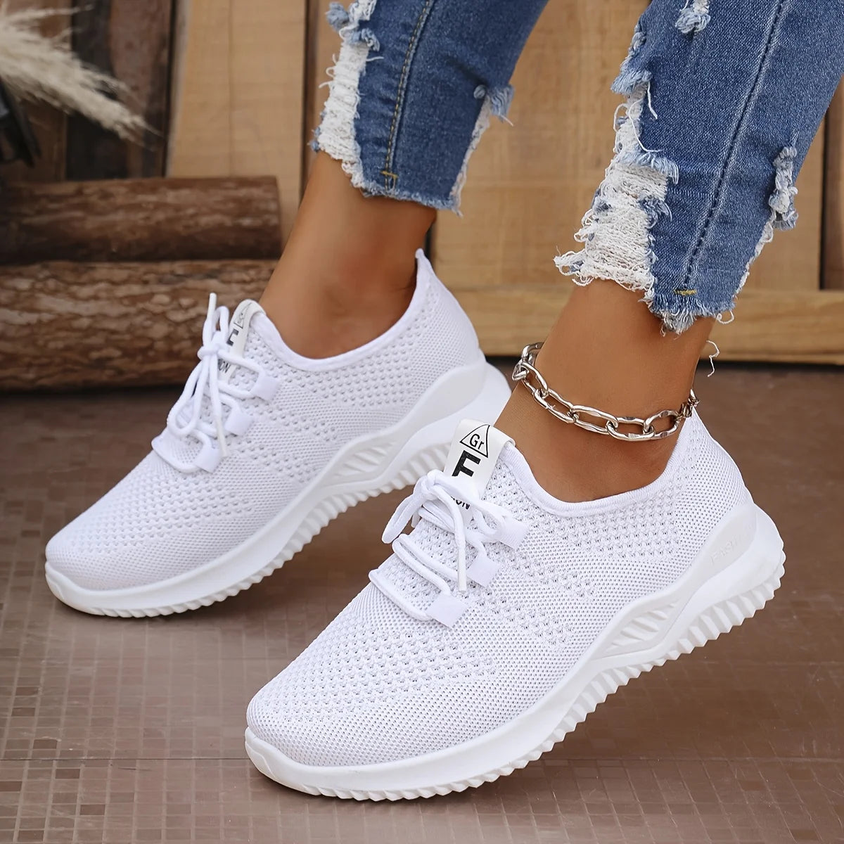 Women's Leisure Sports Shoes in Solid Colors with Knit Upper and Soft Soles for Running Tennis and Workouts Ideal for Travel