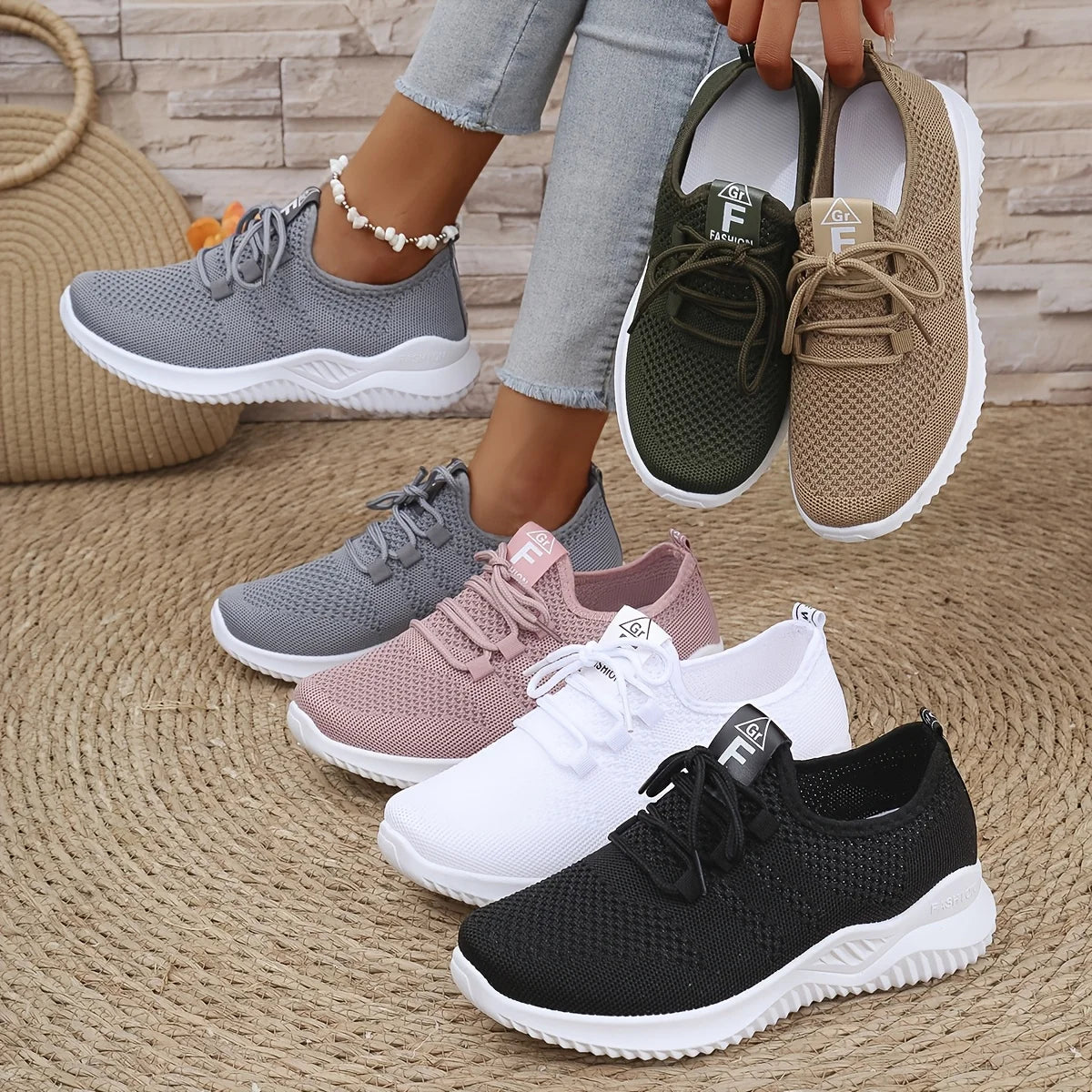 Women's Leisure Sports Shoes in Solid Colors with Knit Upper and Soft Soles for Running Tennis and Workouts Ideal for Travel