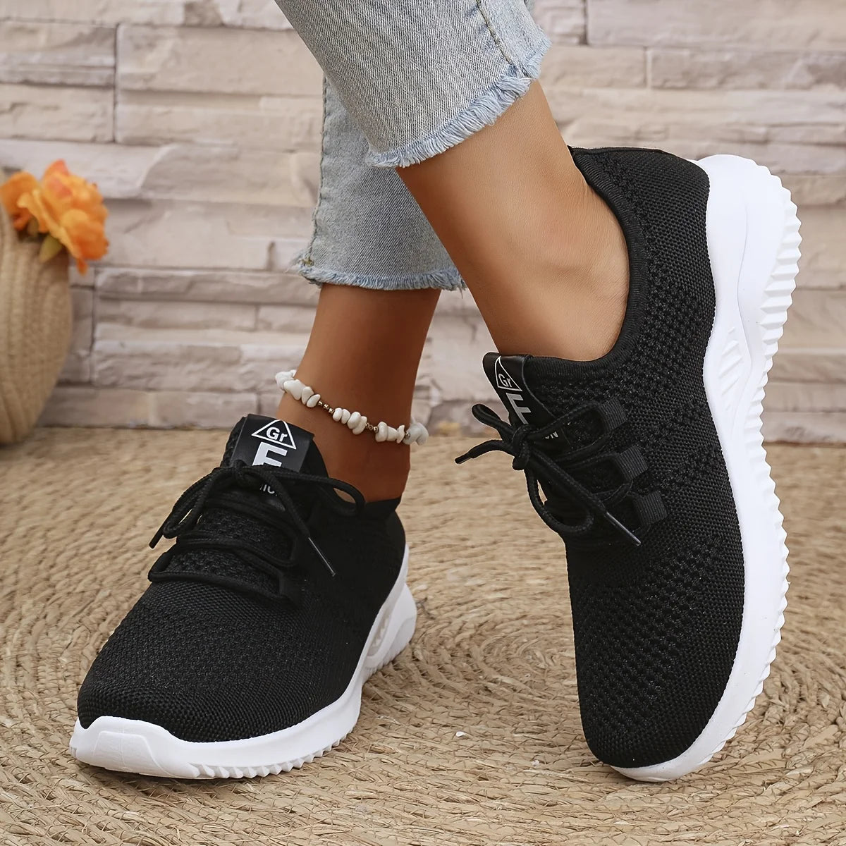 Women's Leisure Sports Shoes in Solid Colors with Knit Upper and Soft Soles for Running Tennis and Workouts Ideal for Travel